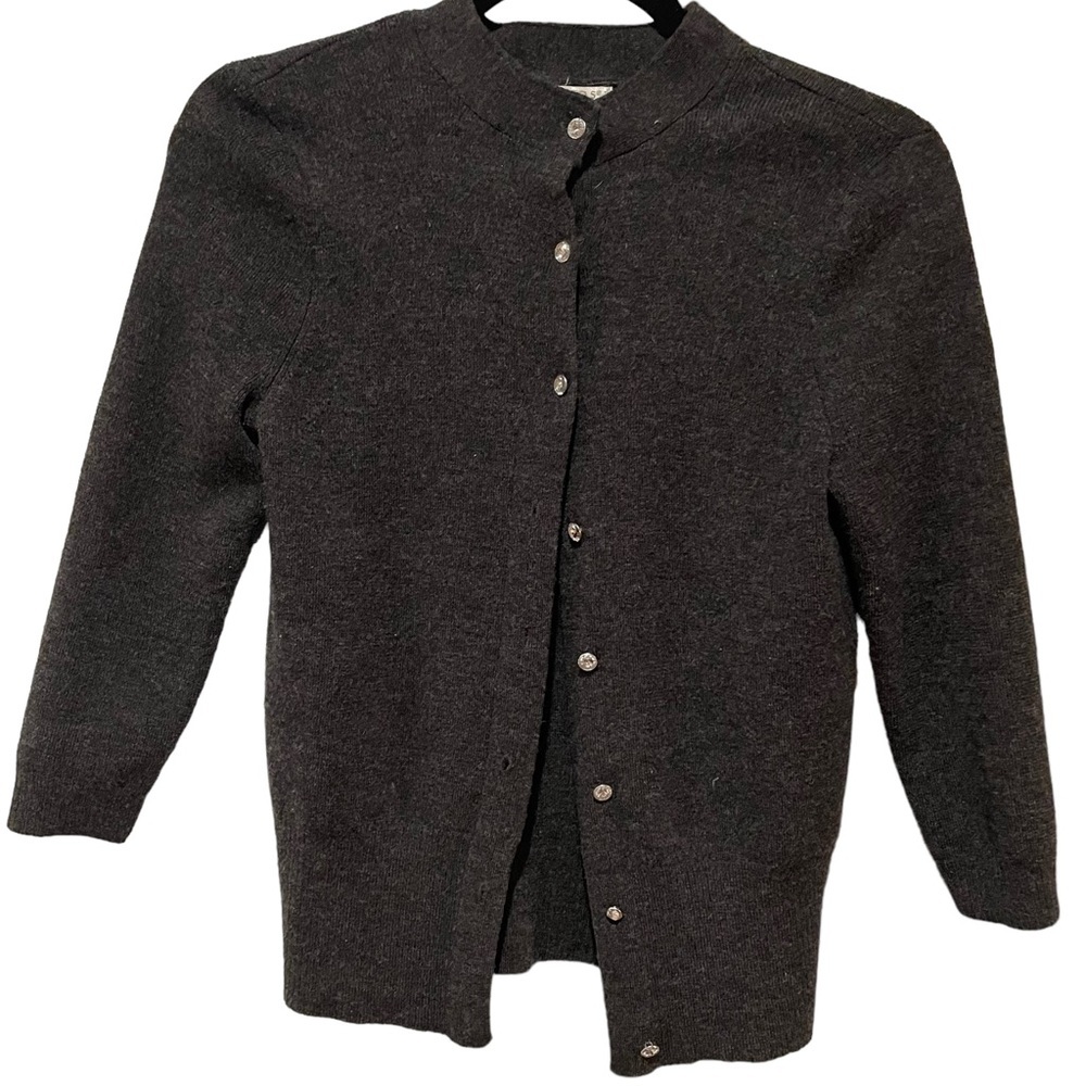 TWEEDS Button Down Cardigan Sweater Gray 100% merino wool size small